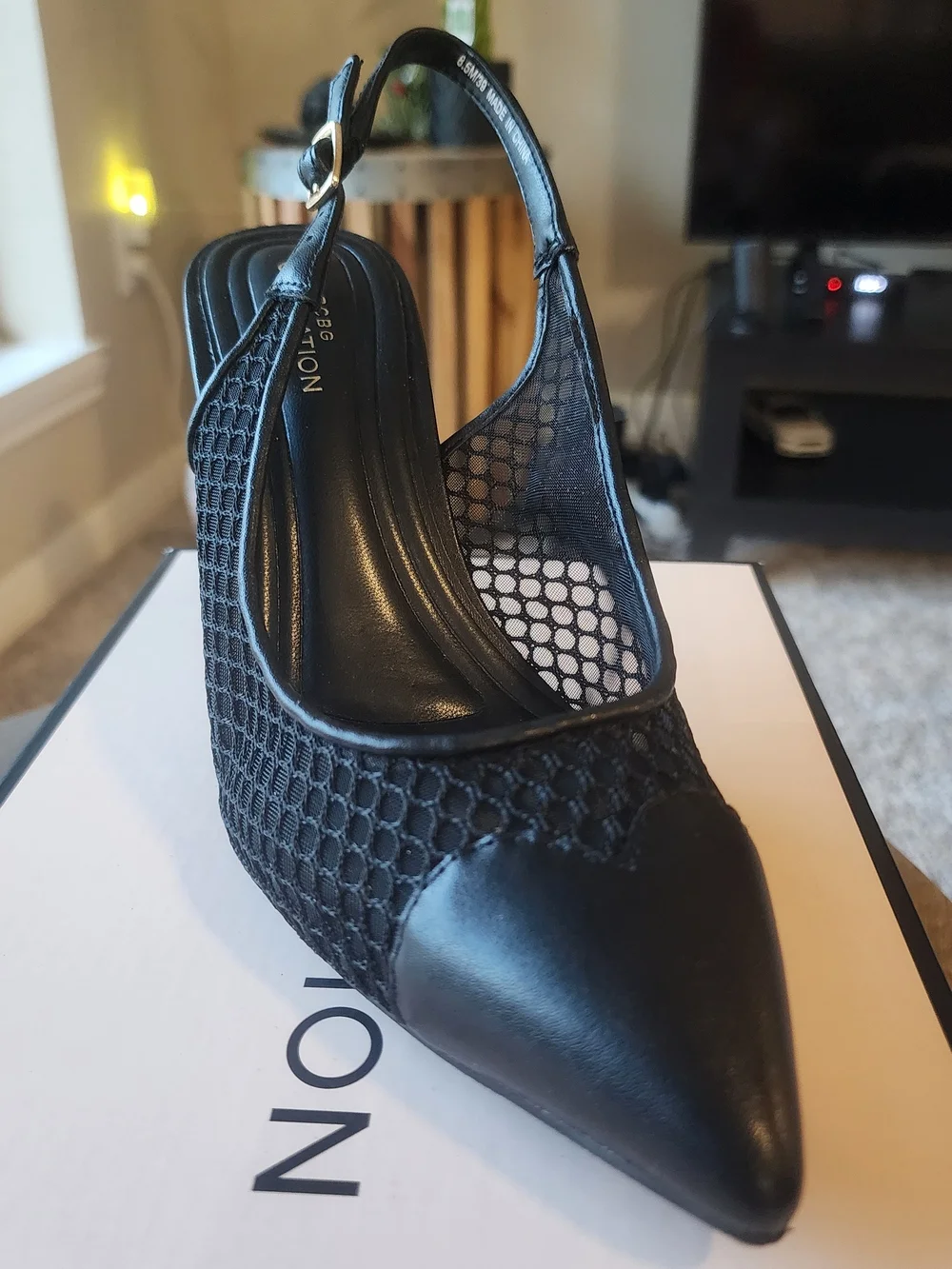 Black Mesh Pointed-Toe Slingback Pump - Picture 5 of 9